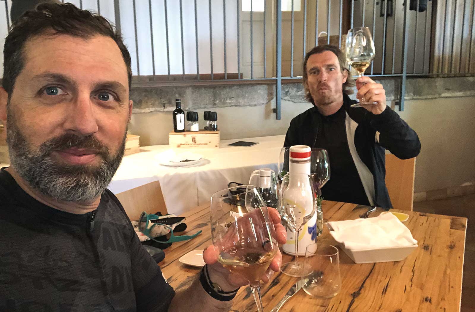 Sandro and Opstrup are drinking wine on Etna